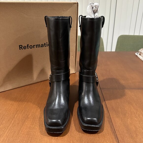 (SOLD) REFORMATION Francesca Moto Boots in black leather / silver, US 6.5 - Picture 3 of 5